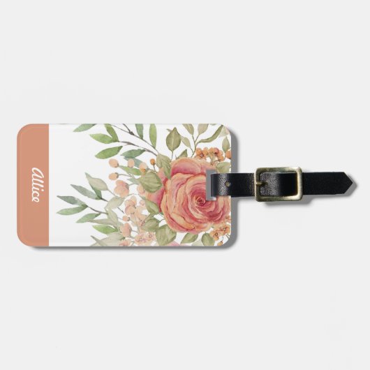 Zoete Oranje Blush Waterverfrozen Monogram Bagagelabel (Voorkant horizontaal)