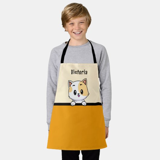 Zoete Oranje keuten met aangepaste naam Kinderen Schort (Gedragen)