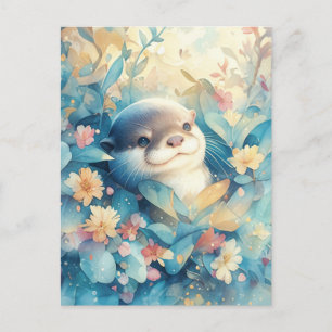 Zoete Otter in Blauwe Botanische Weide Briefkaart