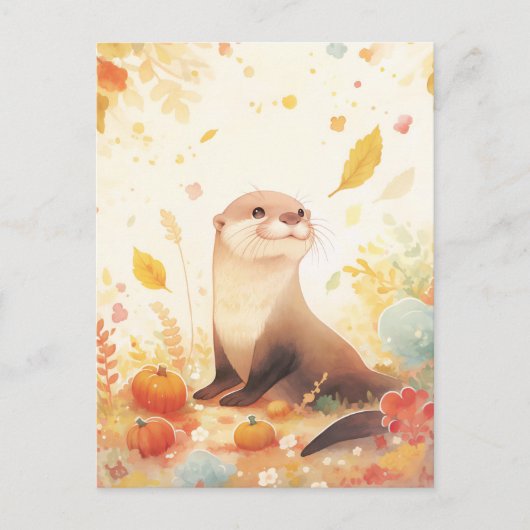 Zoete Otter in Herfst Pompoen Veld Briefkaart (Voorkant)