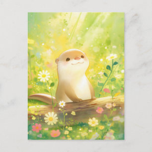 Zoete Otter in Zonnige Wildebloemenweide Briefkaart