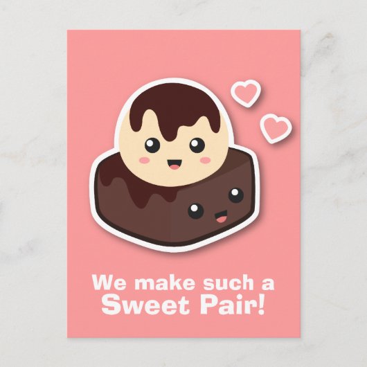 Zoete paar Vanilla Ice Cream en Brownie Briefkaart (Voorkant)