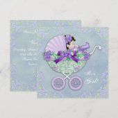 Zoete paarse en groene babyshower kaart (Voorkant / Achterkant)