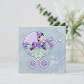 Zoete paarse en groene babyshower kaart (Staand voorkant)