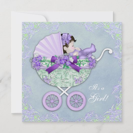 Zoete paarse en groene babyshower kaart (Voorkant)