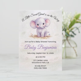 Zoete Paarse Olifant Meisje Baby Shower Kaart
