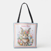 Zoete paashaas met bloemen en gekleurde eieren tote bag (Achterkant)