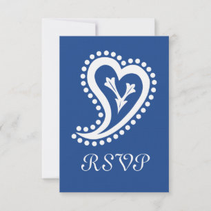 Zoete Paisley Harten in Blauwe RSVP Kaart