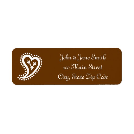 Zoete Paisley Harten in Chocolade Adreslabel Etiket (Voorkant)
