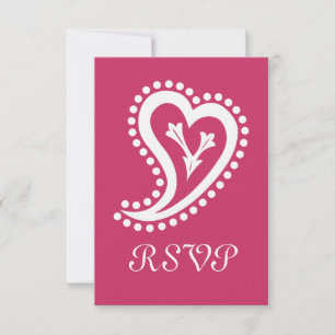 Zoete Paisley Harten in Framboos RSVP Kaart