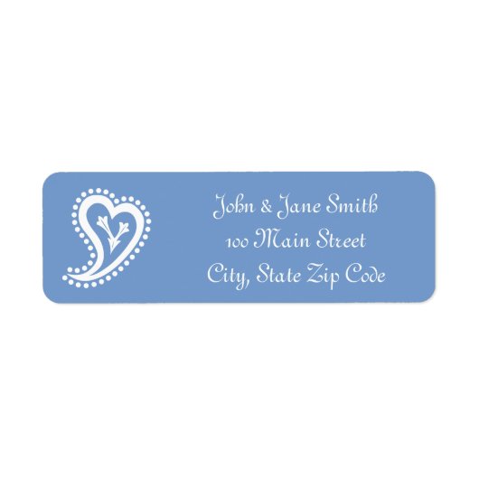 Zoete Paisley Harten in Periwinkle Adreslabel Etiket (Voorkant)