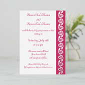 Zoete Paisley Harten in Raspberry Folie Invitation Uitnodiging (Staand Voorkant)