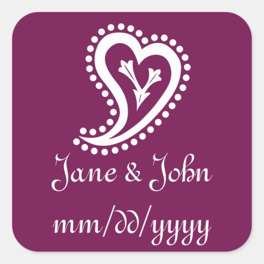 Zoete Paisley Harten in Wijn Sticker (Voorkant)