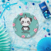 Zoete Panda Eenhoorn Meisje Bloemen Gepersonalisee Papieren Bordje (Feest)