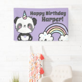 Zoete Panda Eenhoorn Regenbogen Verjaardag Spandoek (Insitu)