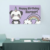 Zoete Panda Eenhoorn Regenbogen Verjaardag Spandoek (Beurs)
