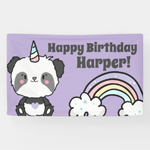 Zoete Panda Eenhoorn Regenbogen Verjaardag Spandoek