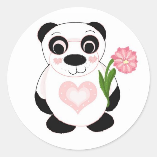 Zoete pandabeer met bloem ronde sticker (Voorkant)