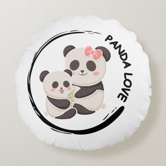 Zoete Pandafamilie Rond Kussen (Voorkant)