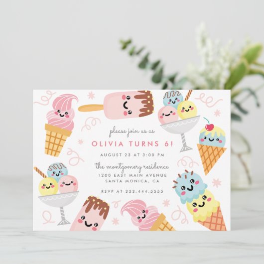 Zoete pasta-ijs-Kind, geboortedag partij Kaart (Staand voorkant)