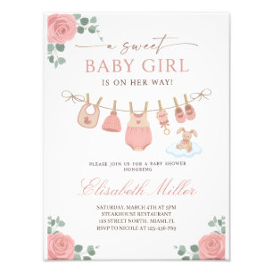 Zoete Pastel Baby Meisje Shower Uitnodiging Foto Afdruk