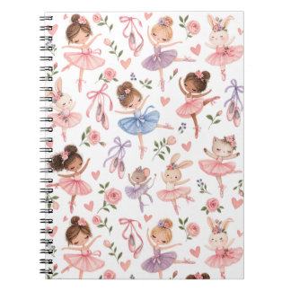 Zoete Pastel Ballerina & Bloementuin Patroon Notitieboek