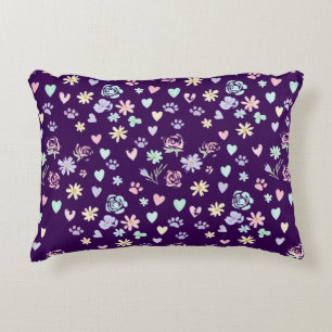 Zoete Pastel Bloemhartjes en Pootafdruk Patroon Accent Kussen