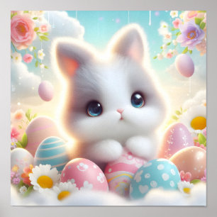 Zoete Pastel Kawaii Kitten Paaseieren Poster