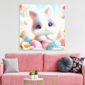 Zoete Pastel Kawaii Kitten Pasen Eieren Canvas Afdruk (Insitu (Woonkamer))
