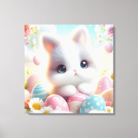 Zoete Pastel Kawaii Kitten Pasen Eieren Canvas Afdruk (Voorkant)
