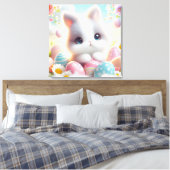 Zoete Pastel Kawaii Kitten Pasen Eieren Canvas Afdruk (Insitu (Slaapkamer))