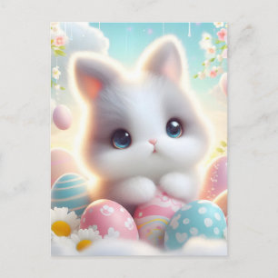 Zoete Pastel Kawaii Kitten Pasen Eieren Feestdagenkaart