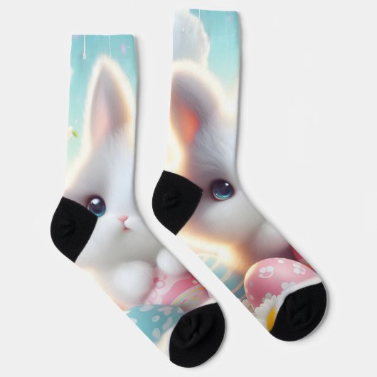 Zoete Pastel Kawaii Kitten Pasen Eieren Sokken (Rechts)