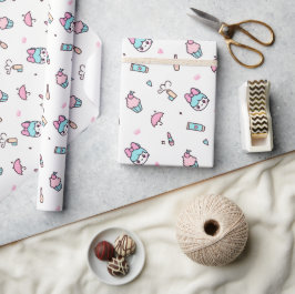 Zoete Pastel Kawaii Patroon – Sterren & Make-up Cadeaupapier