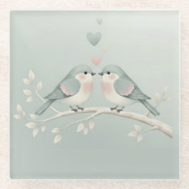 Zoete Pastel Liefdesvogels: Whimsicalische Valenti Glazen Onderzetter