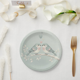 Zoete Pastel Liefdesvogels: Whimsicalische Valenti Papieren Bordje
