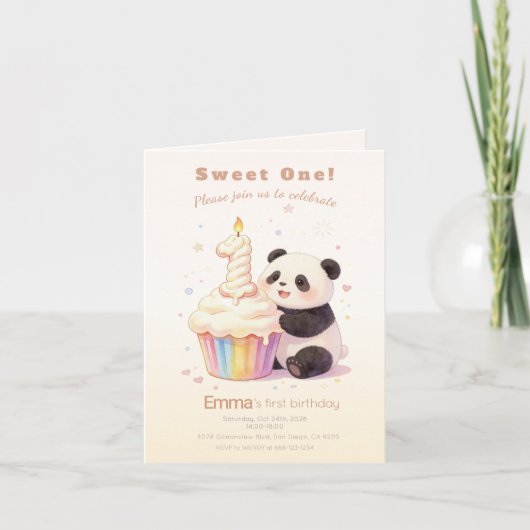 Zoete Pastel Panda Baby 1e Verjaardag (Voorkant)