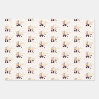 Zoete Pastel Panda Baby 1e Verjaardag Inpakpapier Vel