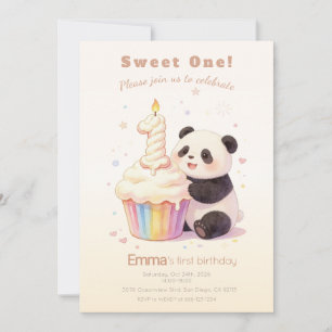 Zoete Pastel Panda Baby 1e Verjaardag Kaart