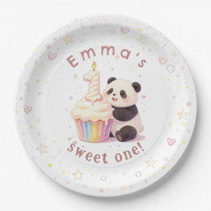 Zoete Pastel Panda Baby 1e Verjaardag Papieren Bor Bordje