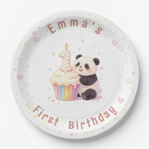 Zoete Pastel Panda Baby 1e Verjaardag Papieren Bordje