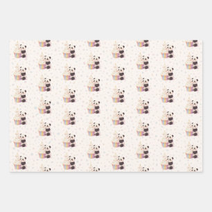 Zoete Pastel Panda Baby 2e Verjaardag Inpakpapier Vel