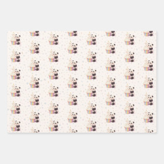 Zoete Pastel Panda Baby 2e Verjaardag Inpakpapier Vel