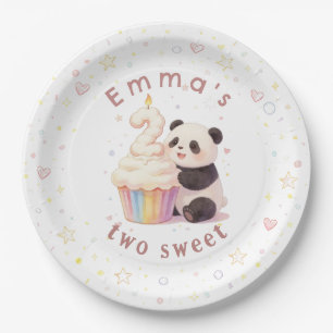 Zoete Pastel Panda Baby 2e Verjaardag Papieren Bor Bordje
