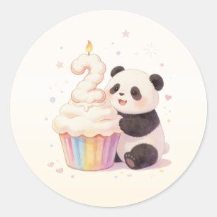 Zoete Pastel Panda Baby 2e Verjaardag Ronde Sticker