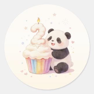 Zoete Pastel Panda Baby 2e Verjaardag Ronde Sticker