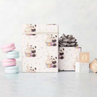 Zoete Pastel Panda Baby 3e Verjaardag Cadeaupapier