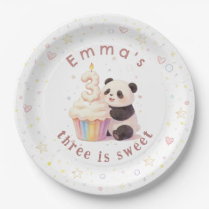 Zoete Pastel Panda Baby 3e Verjaardag Papieren Bor Bordje