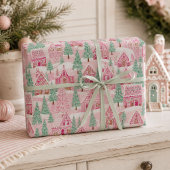 Zoete Pastel Roze Gemberkoek Dorp Kerstmis Cadeaupapier