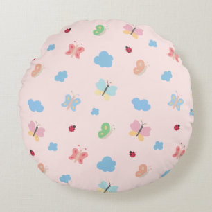 Zoete Pastel Vlinders & Lieveheersbeestjes Patroon Rond Kussen